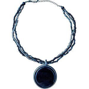 Chic Black & Gray Multi-Strand Beaded Necklace with Statement Black Pendant